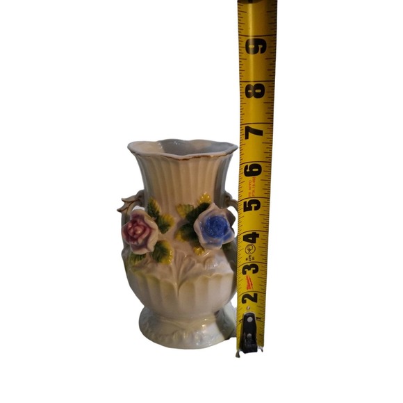 Vintage Japan floral two side handle flower vase gold trim - Picture 8 of 12